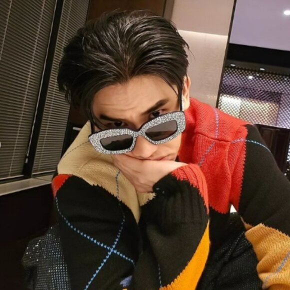 Loewe ANAGRAM Men Sunglasses Crystal Studs Blue Grey Rectangle LW4114IS 90A - Picture 11 of 12